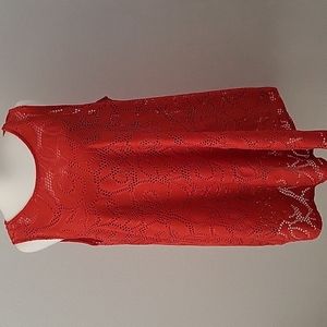 ALFANI 1X Red/Coral Eyelet Tunic Top